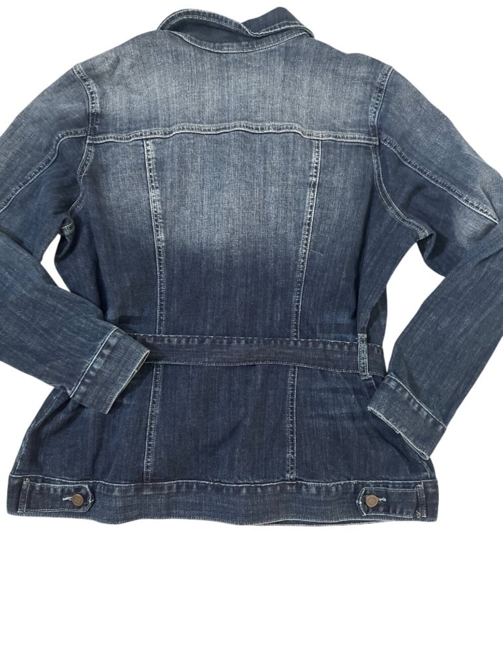 Laurie Felt Los Angeles Classic Denim Belted Jean Jacket Dark Wash Large - Picture 5 of 7